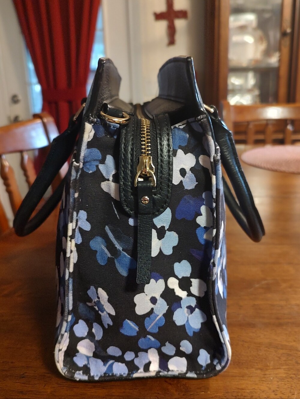 kate spade Floral Black Tote with Blue and White Accents - Picture 3 of 7